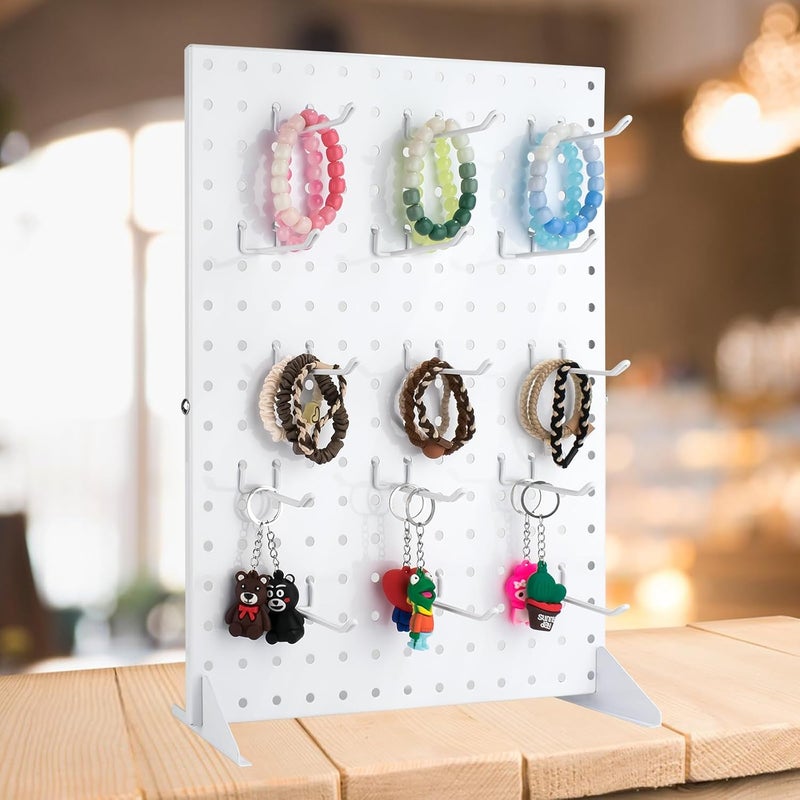 SIBRANT Metal Pegboard Display Stand with 15 Peg Hooks for Craft Shows & Fairs, Jewelry Retail Display Rack for Selling Accessories,Display Stands for Earring,Pin Stands,Retail Vendors(17*13inch,White) - Image 5